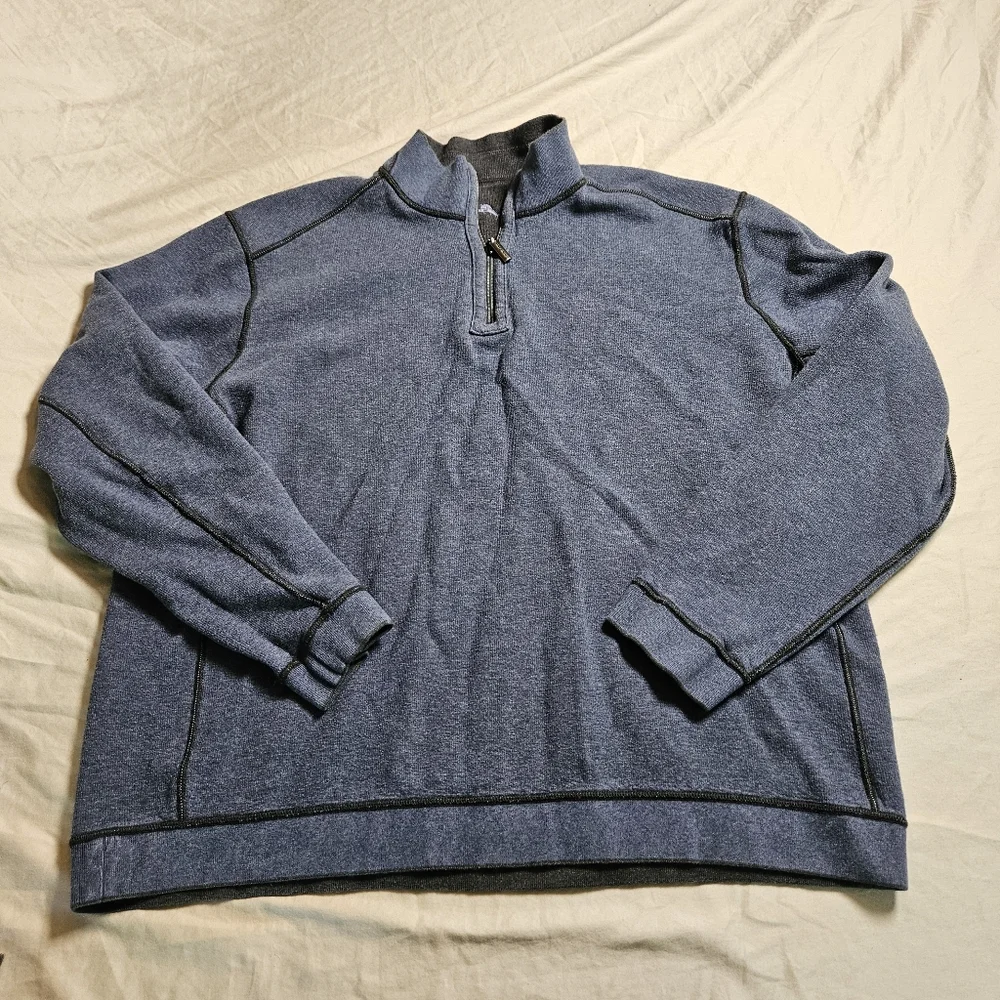 TOMMY‎ BAHAMA Reversible 1/2 Zip Pullover XL Gray Blue Flipview Flip Coast Logo